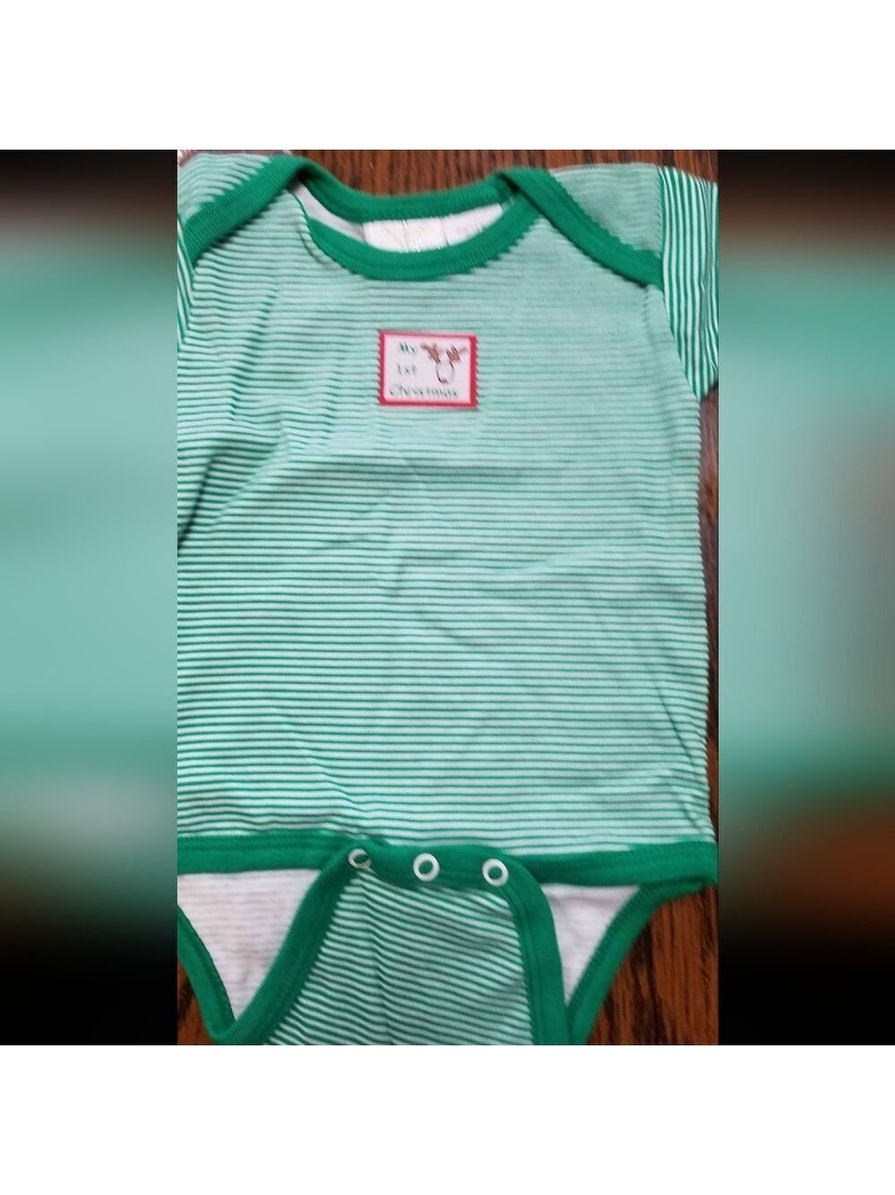 🧀 3/$15 BUNDLE 🧀My First Christmas Green/White Striped Short Sleeved Onesie